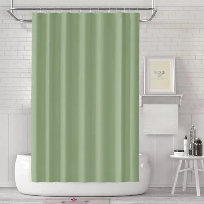 Image de LUKDUNG rideau de bain 180 x cm Anti moisissure En tissu imperméable et lavable PEVA Avec 12 anneaux douche Vert
