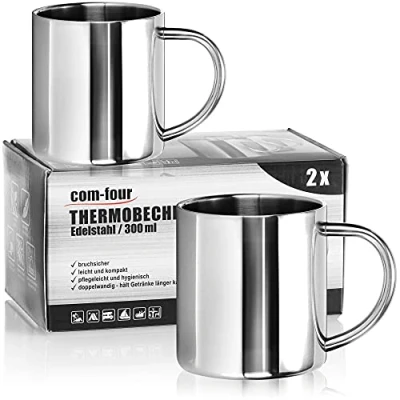 Image de COM FOUR® 2x tasse thermique en acier inoxydable 400 ml par isolante à double paroi café incassable boire de camping sans BPA (400ml)