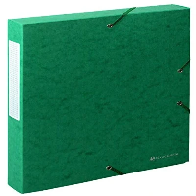 Image de Exacompta Réf. 50813E 1 boite de classement avec élastiques Scotten en carte lustrée gaufrée 600g/m2 dos 4 cm dimensions 25 x 33 pour documents A4 couleur vert livrée montée