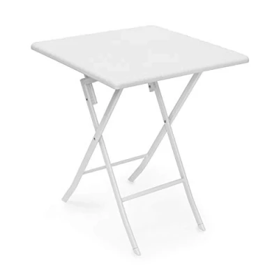 Image de Relaxdays Table pliante de jardin BASTIAN carrée HxlxP 74 x 61,5 cm Camping pliable en aspect rotin Terrasse. blanc