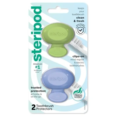 Image de Steripod Lot de 2 protecteurs brosse à dents clipser, vert et bleu
