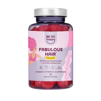 Image de Gummies pousse Cheveux, Biotin Cheveux 6000 µg, 60 Jours, avec Sélénium, Zinc et de Vitamines A, B6, B12, C, D, E, Goût Fraise, Vegan, BeSoHappy®