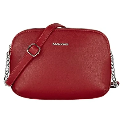Image de David Jones Petit Sac Bandoulière Femme Multipoche Zip à Main Cuir PU Porté Epaule 3 Compartiments Zippées Besace Sacoche Pochette Poches Multiples Travail Voyage Shopping Rouge