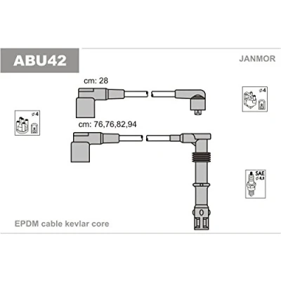 Image de JANMOR ABU42 Jeu De Fils d&#039;Allumage AUDI: Coupe B3, 100 C4 Berline