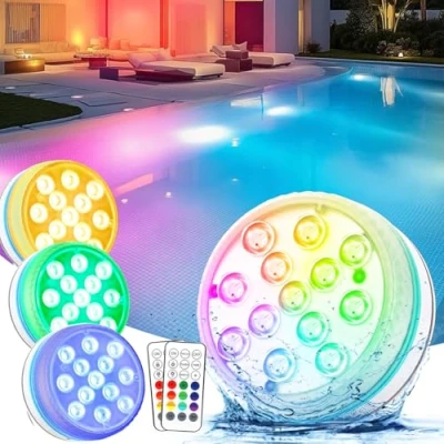 Image de Vankarr Lumiere Piscine LED Submersible avec Télécommande Éclairage Etanche Lampes IP68 Étanche Lumières Sous marines Pour Aquariums, Baignoire, Étangs (4 Pièce)