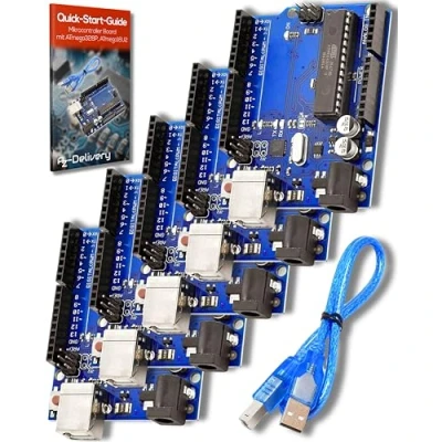 Image de AZDelivery 5 x Carte Microcontrôleur avec ATmega328P ATmega16U2 y Compris Un eBook