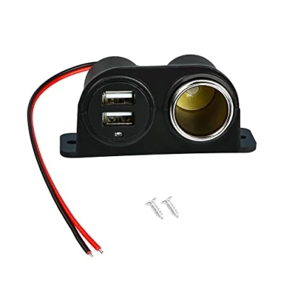 Image de RIIEYOCA prise allume cigare USB 12 V, répartiteur avec double d&#039;alimentation et lumière LED, pour voiture, camion, camping car, téléphone, port USB, etc.