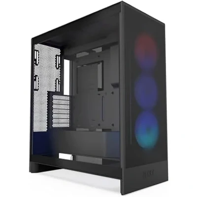 Image de NZXT H7 Flow RGB Tour moyenne ATX circ. d’air Ventilateurs RGB, inf. refroidissement direct carte graphique, Ventilateur struct. unique 360 mm incl., Gestion des câbles Boîtiers PC