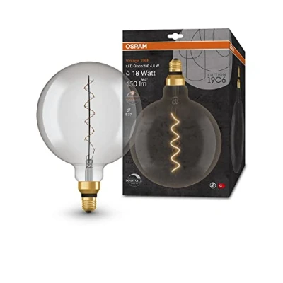Image de OSRAM Vintage 1906 smoke tinted LED lamp, 4.8W, 360lm, globe shape with 200mm diameter &amp; E27 base, warm white light, spiral filament, dimmable, life of up to 15,000 hours