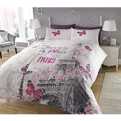 Image de Sleepdown Parure de lit avec Housse Couette et taie d&#039;oreiller à Impression numérique, thème Paris Romance (lit King Size, Multicolore)