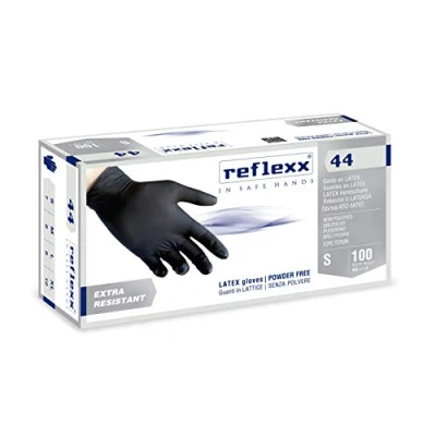 Image de Reflexx R44 Gants noirs en latex, sans poudre, L, Noir , 100