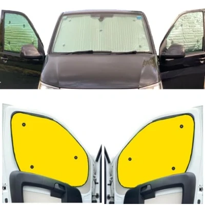 Image de Stores Thermiques Compatible avec Iveco Daily (2000 2014)(Ensemble Avant) Couleur de la Doublure Jaune, Réversible