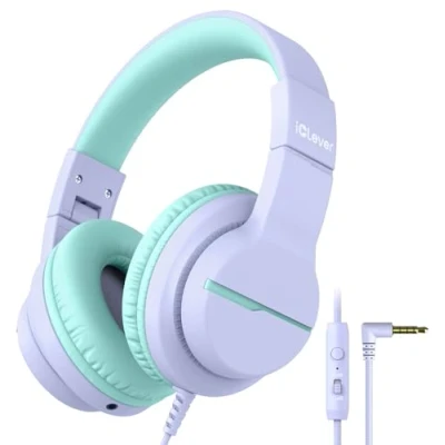 Image de iClever HS19 Casque Audio Enfants, Ecouteurs Stéréo HD avec Microphone pour Limiteur de Volume 85/94dB, Fonction Partage, Pliables l&#039;Ecole/Ordinateur/Kindle