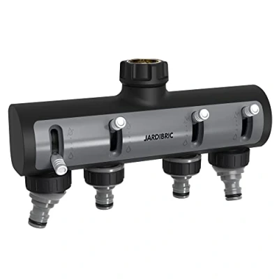 Image de Jardibric Sélecteur 4 Sorties M20x27 Filetées avec Nez de Robinet Entrée Métal Gainée F20x27 2 Sortie Orientable Distribution d&#039;eau Précise et Polyvalente