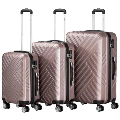 Image de Zelsius Lot de 3 valises rigides en ABS avec serrure à combinaison, doubles roulettes et cloison intérieure Valise rigide pièces, rosé, Ensemble