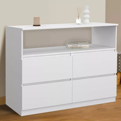 Image de Commode 4 tiroirs TOMI 100 cm avec niche bois blanc