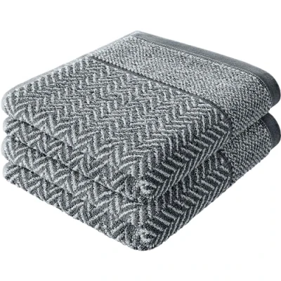 Image de herzbach home Set De 2 Serviettes Bain 100% Coton 70x140 cm à Motifs, Anthracite