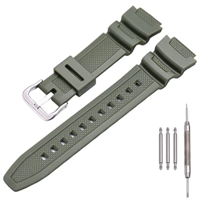 Image de MCXGL Bracelet de montre rechange en résine naturelle pour Casio AE 1200 SGW 300H MRW 200H W 735H caoutchouc étanche (vert militaire)
