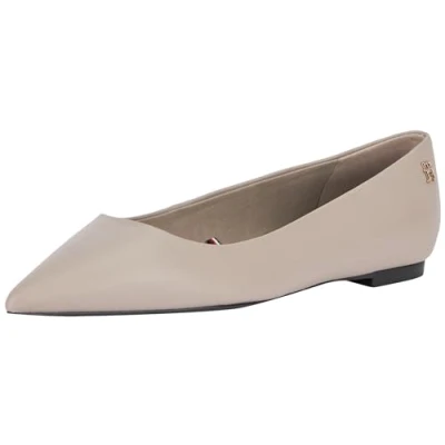 Image de Tommy Hilfiger Femme Essential Pointed Ballerina FW0FW07863 Ballerines, Gris (Smooth Taupe), 37 EU