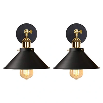 Image de iDEGU Lot de 2 Applique Murale Industrielle Lampe Plafond Style Edison Métal Plafonnier Rétro avec Rotation à 180 Degrés 220mm, Noir (sans ampoules)