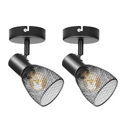 Image de Dehobo Plafonnier Spot Noir, Applique Murale Interieur Spots et Rails de Avec Abat Jour en Maille Métallique, E14 Orientables, Rampe pour Cusine Chambre