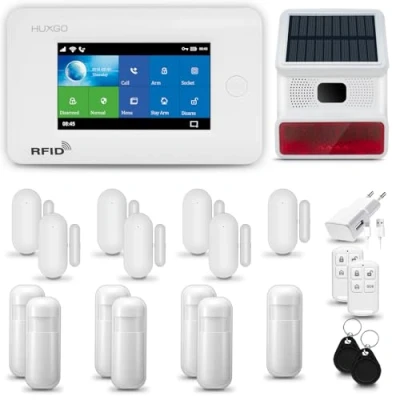 Image de HUXGO® HXA006 Alarme Maison Filaire avec Sirène sans Fil, WiFi + GSM 4G LTE Kit d&#039;alarme Domestique 7X détecteurs de Mouvement, capteurs Portes et fenêtres TUYA App Intelligent