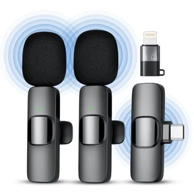 Image de Qhot Micro Cravate sans Fil pour iPhone, Microphone Bluetooth Clip on Lavalier Enregistrement vidéo, Diffusion en Direct, Podcast, vlog, Youtube/TikTok (USB C/ 2MIC)