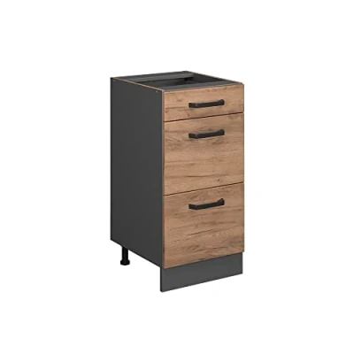 Image de Vicco Meuble Cuisine R Line, Chêne de Force doré/Anthracite, 40 cm avec tiroirs, sans Plan Travail
