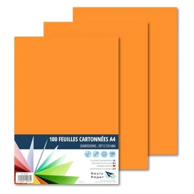 Image de RAYLU PAPER Papier coloré A4, 100 Feuilles Cartonné 180g/m², 210 x 297 mm, cartons professionnels de couleurs pour bureau, l’artisanat (Orange)