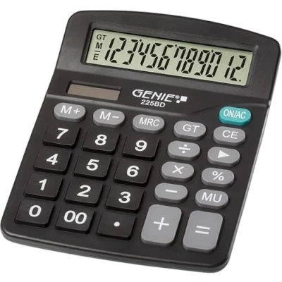 Image de Genie 225 BD Calculatrice de bureau 12 chiffres Dual Power (Solar et batterie) Design compact Noir