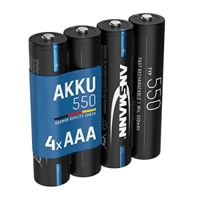 Image de ANSMANN Piles rechargeables Micro AAA 550 mAh NiMH 1,2 V (lot de 4) à faible autodécharge Accumulateurs idéaux pour télécommandes, lumières jardin, jouets enfants, etc.