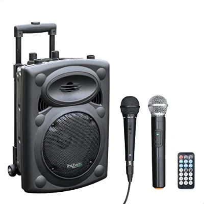 Image de Ibiza PORT8VHF BT Enceinte Portable 8&quot;/400W Max avec 2 micros (Filaire et VHF), télécommande Housse de Protection Bluetooth, USB, SD Autonomie 4 à 6h
