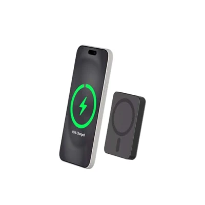 Image de Powerbank sans fil Magnétique MagSafe 5000mAh 1 port USB C 15W Qi Métal Noir + Garantie à vie Force Power Neuf