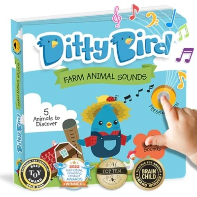 Image de Ditty Bird Livre animaux de la Ferme interactif avec sons réalistes pour tout petits 1 à 3 ans. sensoriel et musical, parfait les amoureux des ferme. Jouet robuste bébés