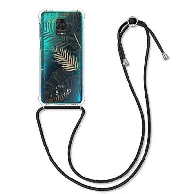 Image de kwmobile Coque Collier Compatible avec Xiaomi Redmi Note 9S / 9 Pro Max Housse en Silicone Cordon de doré Gris Transparent