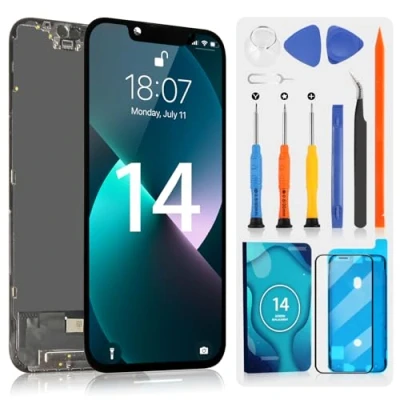 Image de OLED Écran pour iPhone 14 LCD iPhone14 A2649, A2881, A2884, A2883, A2882 Tactile Assemblée avec Réparation Kit (Noir, 6.1&quot;)