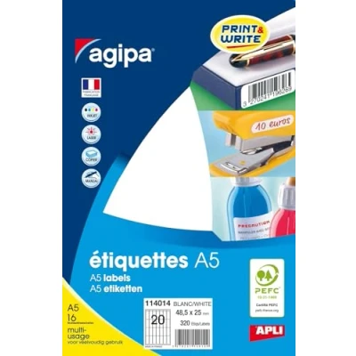 Image de AGIPA Lot de 3 Etuis 16 feuilles A5 320 étiquettes multi usage Permanentes 25x48,5 mm Blanc