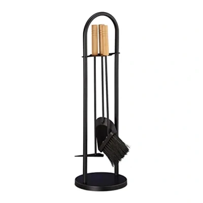 Image de relaxdays 10028780 Ensemble serviteur de cheminée 4 pièces Accessoire Pelle Balai Support grattoir, Noir