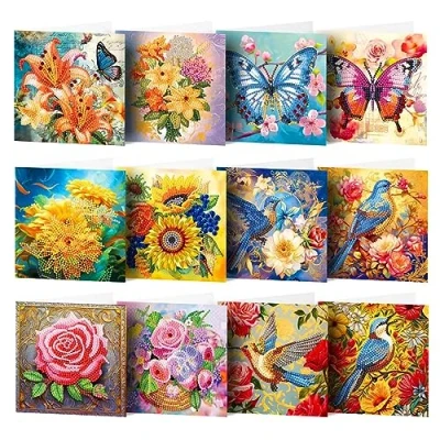 Image de ycyingcheng Kit de cartes vœux 5D à faire soi même, peinture diamant forme spéciale, postales Noël, d&#039;art avec enveloppes, 12 pièces