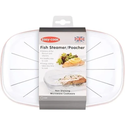 Image de Easy Cook NS626 Pocheuse à Poisson pour Micro Ondes Base Rouge Couvercle Transparent 270 mm