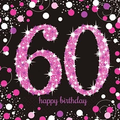 Image de Serviettes de table 60 ans rose étincelant 33x33cm 16 pcs.