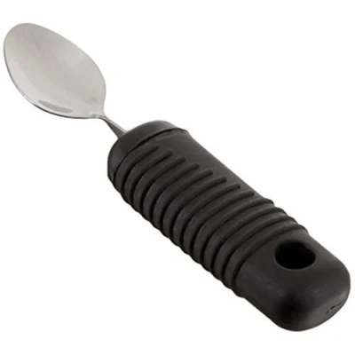 Image de cuillère à café Sammons Preston Sure Grip courber, en acier inoxydable avec épaisse poignée caoutchouc nervurée, facilitant la prise main, ustensile de diamètre 3.8cm.