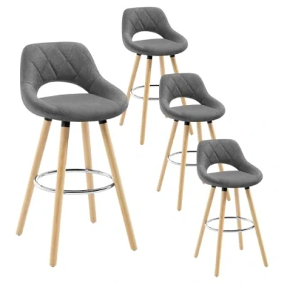 Image de WOLTU 4 X Tabourets de Bar Tabouret comptoir Assise en Lin Pieds Bois Massif,Gris Foncé BH111dgr
