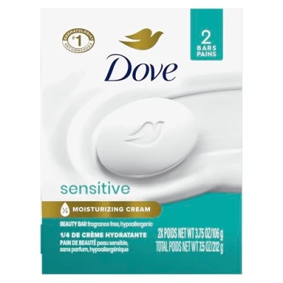 Image de Dove Beauty Bar More Moisturizing Than Soap for Softer Skin, Fragrance Free, Hypoallergenic Sensitive Skin With Gentle Cleanser 3.75 oz, 2 Bars