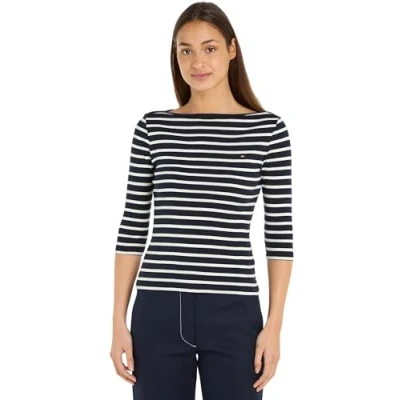 Image de Tommy Hilfiger NEW CODY BOAT 3/4 Tshirt à manches longues, Femme, Taille: XXS, Breton stp desert sky ecru
