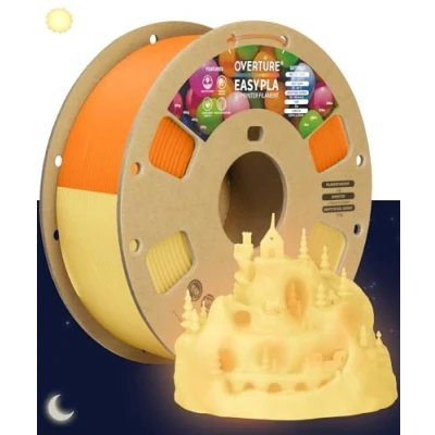 Image de OVERTURE Luminous Filament EASY PLA 1.75 mm, d&#039;imprimante 3D Glow 1kg (2.2 lb), Précision dimensionnelle de +/ 0,02mm, Compatible plupart des imprimantes FDM (Glow Orange)