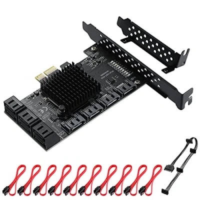 Image de MZHOU Carte PCIe SATA 10 Ports, D&#039;extension PCI E vers SATA, Prise en Charge de la Contrôleur 6Gbps SSD et HDD pour Windows10/8/7/XP/Vista/Linux