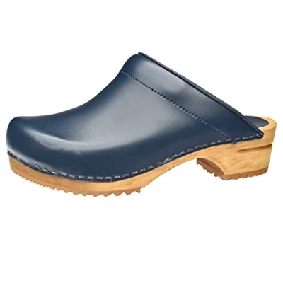 Image de Sanita Lars Sabot ouvert original, fait à la main, en bois et cuir, pour homme, bleu, 45 EU