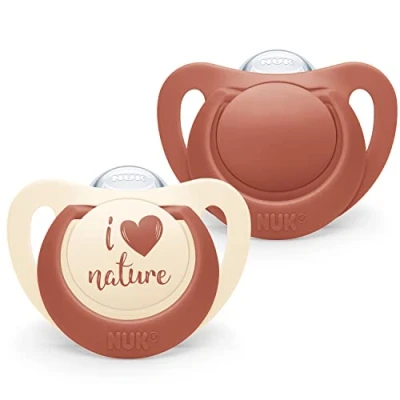 Image de NUK for Nature Lot de 2 tétines pour bébé 6 à 18 mois en silicone durable, fabriquées partir matières premières 100% naturelles, rouge