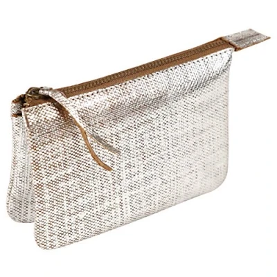 Image de Clairefontaine 410047C Porte Monnaie, trousse 2 Compartiments en Véritable Cuir d&#039;Agneau Kleo Pathra 13x9 cm, Argent